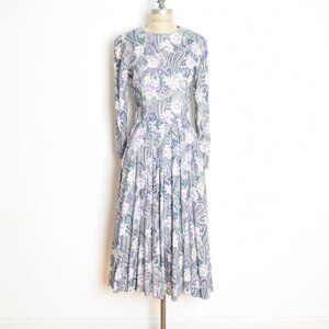 vintage 90s dress floral paisley print cottagecore roses tea belted midi XS S